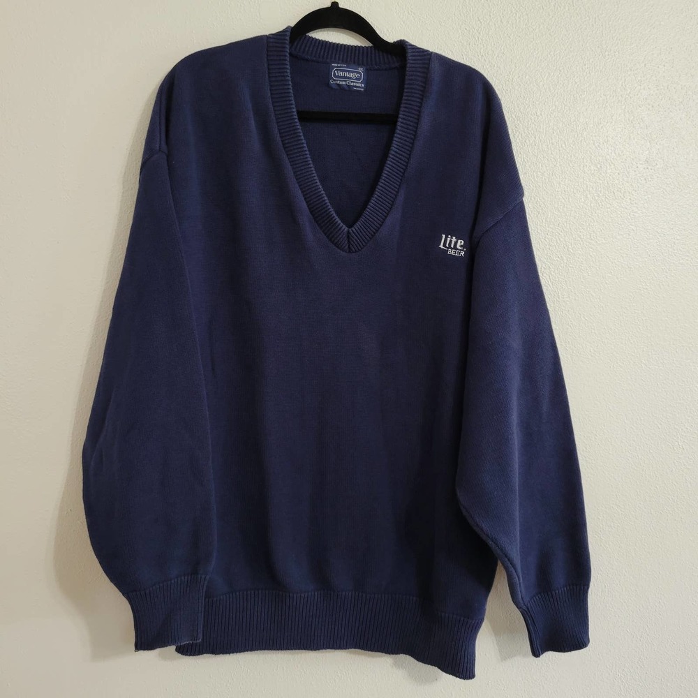 Vantage Custom Classics V-neck Pullover Sweater embroidered Lite Beer